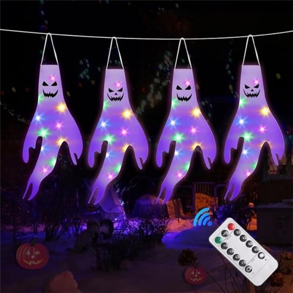 Halloween Decorations Ghost Windscoks Lights 19.4Ft Outdoor Hanging Ghost Lights - Picture 8 of 8